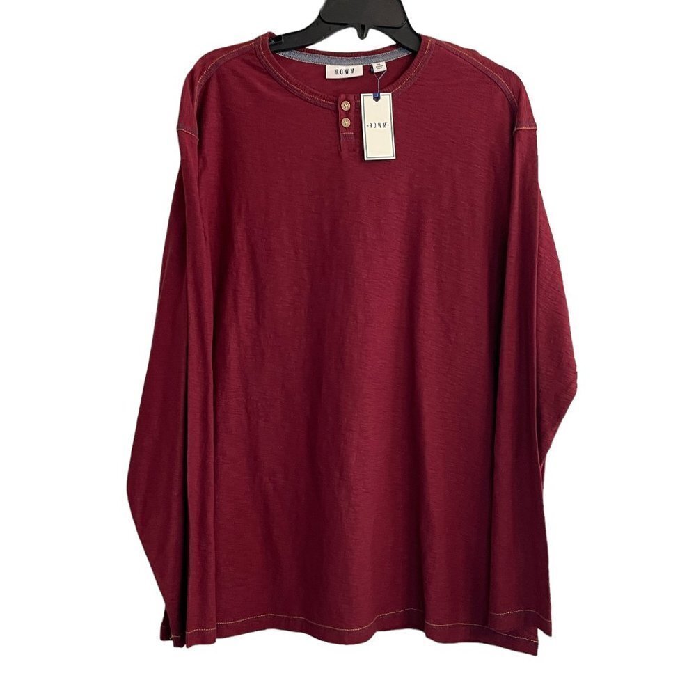ROWM Men's Long Sleeve Henley Crew Neck Shirt Pullover Top XL Deep Red NWT